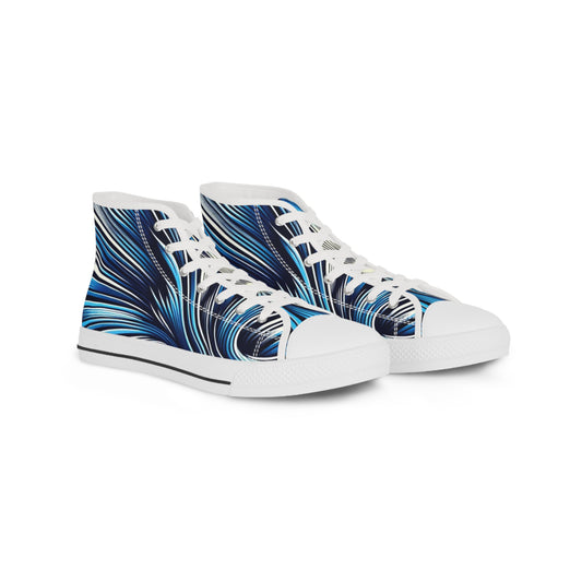 Men's High Top Sneakers - Blue and White Stripes