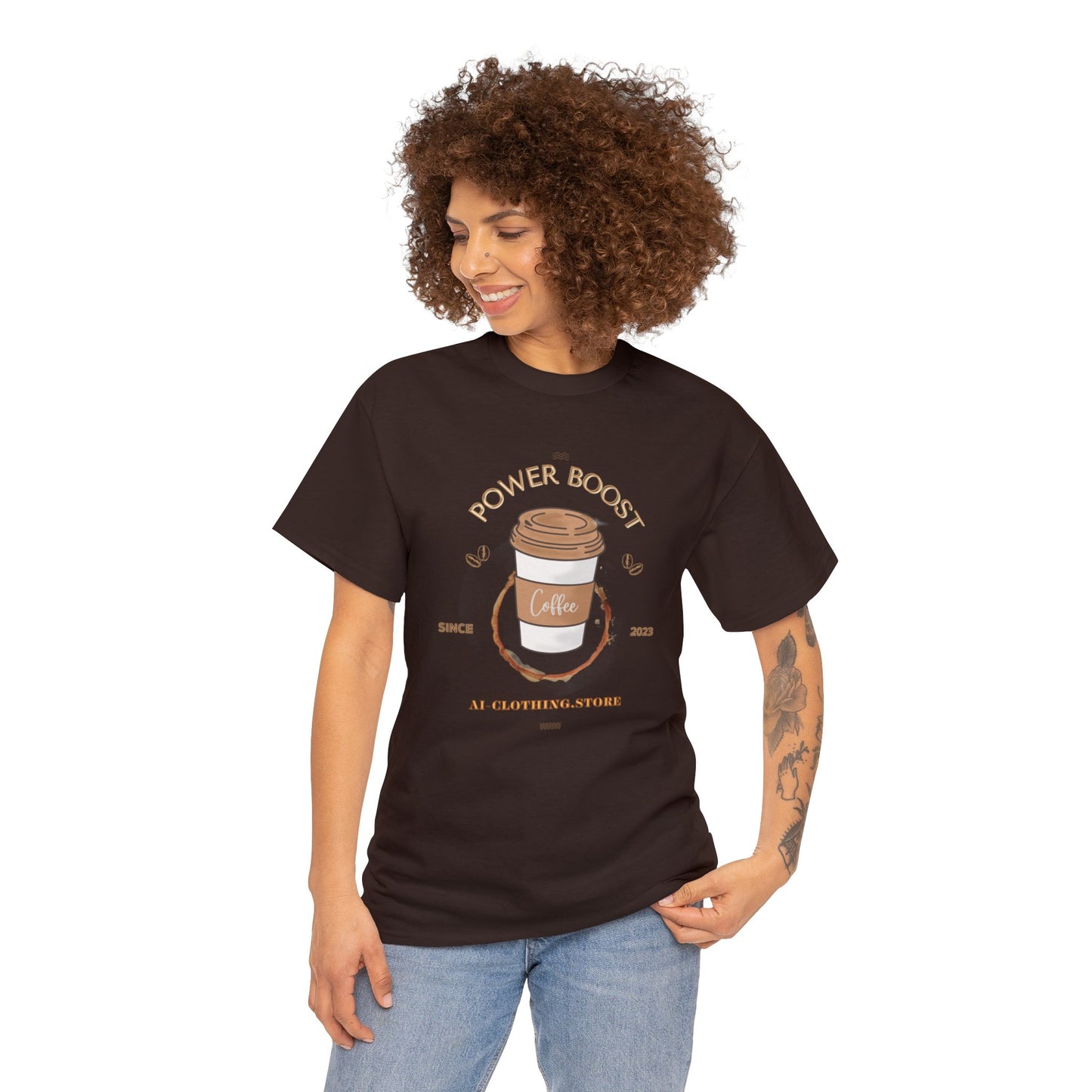 Unisex Heavy Cotton Tee - COFFEE - POWER BOOST